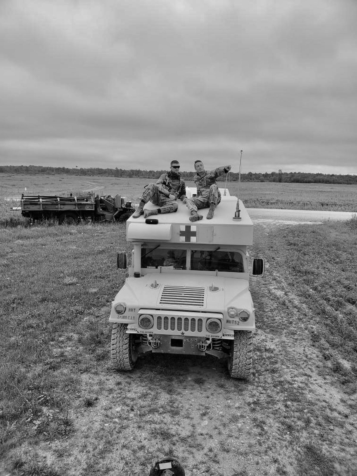 Caleb Bullard during U.S. Army service, on a medical vehicle in the field.
